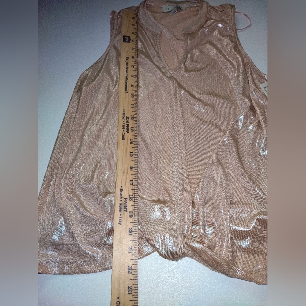 The Line Of Style Shimmery Champagne Color Top Size L Sleeveless V Neck Design - Picture 2 of 3